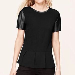 Ann Taylor Loft Black Vegan Leather Peplum Top M